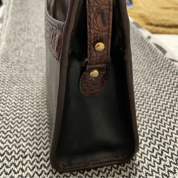 Brahmin Vintage Black Leather/Brown Croc Trim Shoulder/Crossbody Bag - Picture 10 of 11